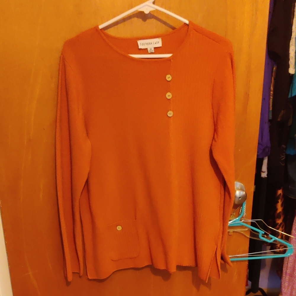 Southern Lady Burnt Orange Long Sleeve Top with Button Details